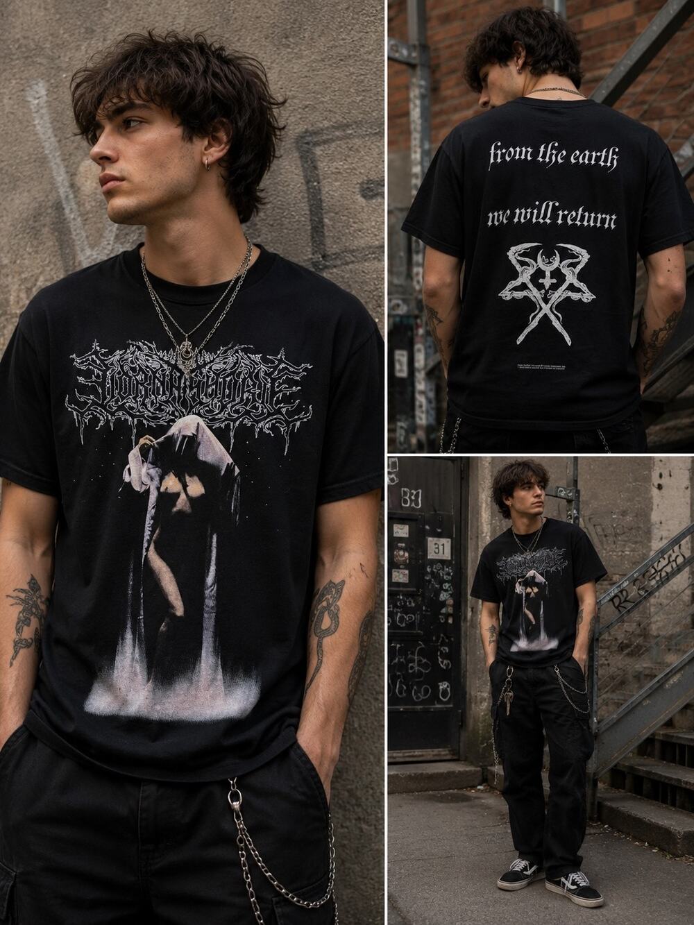 Guildan "From the Earth We Will Return" Gothic Death Metal Graphic T-Shirt Blk M